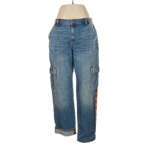 Johnny Was Eliza Cargo Jean Medium Wash Boho Embroidered trim, Size 32